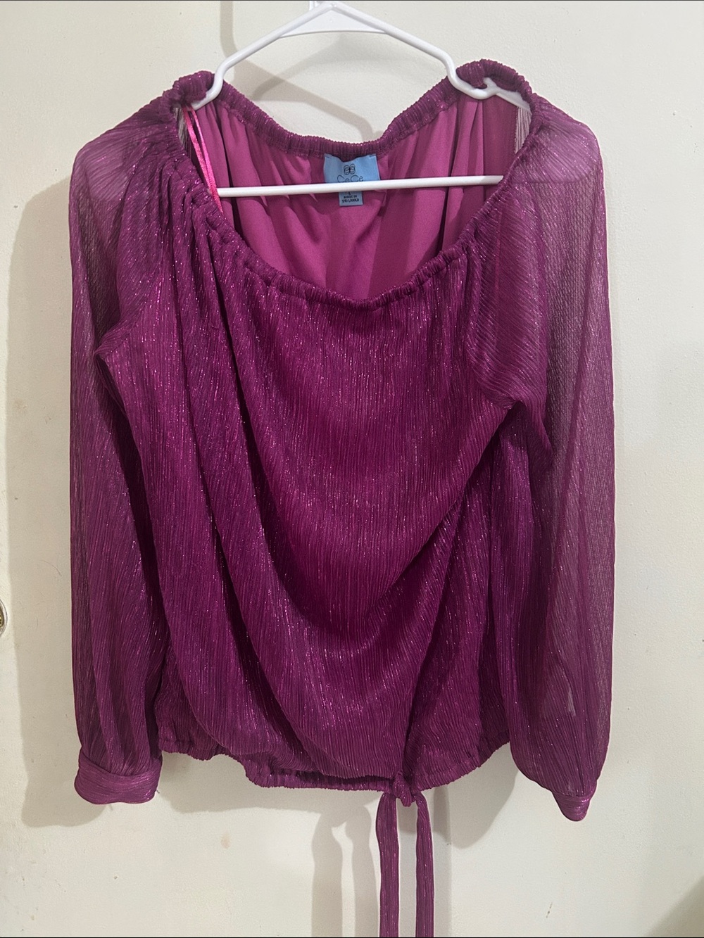 CeCe Plum Metallic Sheer Long-Sleeve Blouse